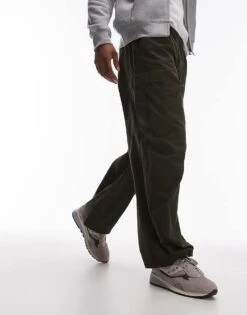 Topman Wide Leg Cargo In Khaki For Men -Daily Wardrobe Shop 206898668 1 khaki 1