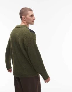 Topman Colour Block Polo In Khaki For Men -Daily Wardrobe Shop 206910128 3