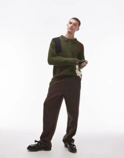 Topman Colour Block Polo In Khaki For Men -Daily Wardrobe Shop 206910128 4
