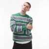 Topman Fluffy Crew Jumper In Green And Grey Stripe For Men -Daily Wardrobe Shop 206910146 1 green