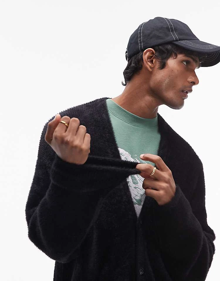 Topman Black Fluffy Cardigan For Men 3 Topman Black Fluffy Cardigan For Men