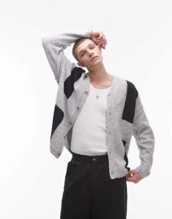 Topman Colour Block Cardigan In Grey For Men 11 Topman Colour Block Cardigan In Grey For Men -Daily Wardrobe Shop 206910169 1 grey 1
