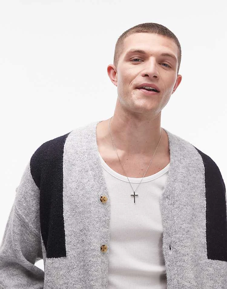 Topman Colour Block Cardigan In Grey For Men 4 Topman Colour Block Cardigan In Grey For Men - Image 2