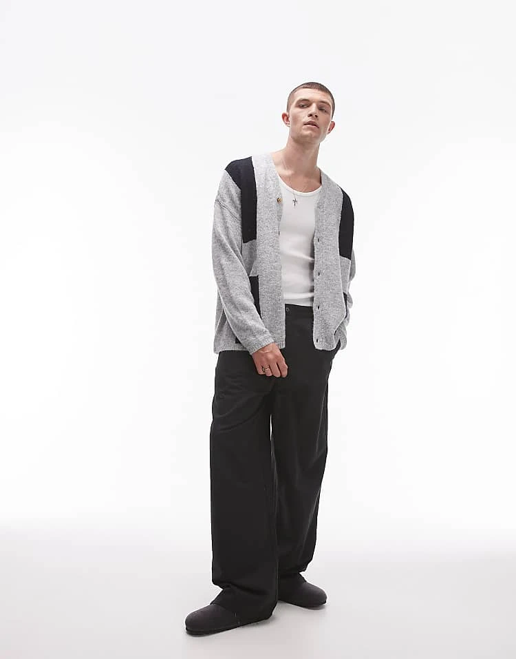 Topman Colour Block Cardigan In Grey For Men 6 Topman Colour Block Cardigan In Grey For Men - Image 4