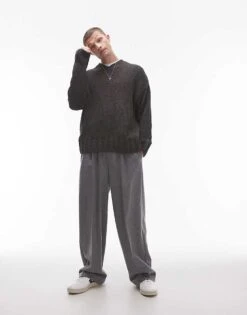 Topman Chenille V Neck Jumper In Charcoal For Men -Daily Wardrobe Shop 206910178 4