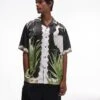 Topman Short Sleeve Satin Heron Shirt In Black For Men -Daily Wardrobe Shop 206929951 1 black