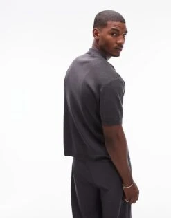 Topman Relaxed Floral Embroidered Knitted Shirt In Grey For Men -Daily Wardrobe Shop 206944539 4