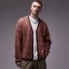 Topman Boucle Patterned Cardigan In Orange For Men 1 Topman Boucle Patterned Cardigan In Orange For Men -Daily Wardrobe Shop 206945798 1 orange