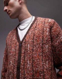 Topman Boucle Patterned Cardigan In Orange For Men -Daily Wardrobe Shop 206945798 3