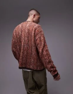 Topman Boucle Patterned Cardigan In Orange For Men -Daily Wardrobe Shop 206945798 4