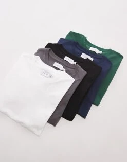 Topman 5 Pack Regular T-shirt In Black, White, Navy, Charcoal And Green For Men Multi -Daily Wardrobe Shop 206959182 1 multi 1