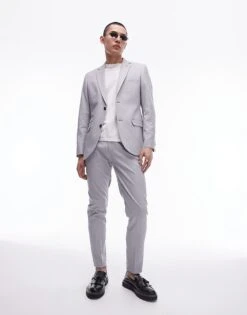 Topman Slim Herringbone Suit Jacket And Trouser In Grey