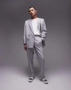 Topman Herringbone Suit Jacket And Trouser In Grey