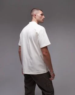 Topman Oversized Fit Polo With Zip Detail In Ecru For Men -Daily Wardrobe Shop 206989198 2