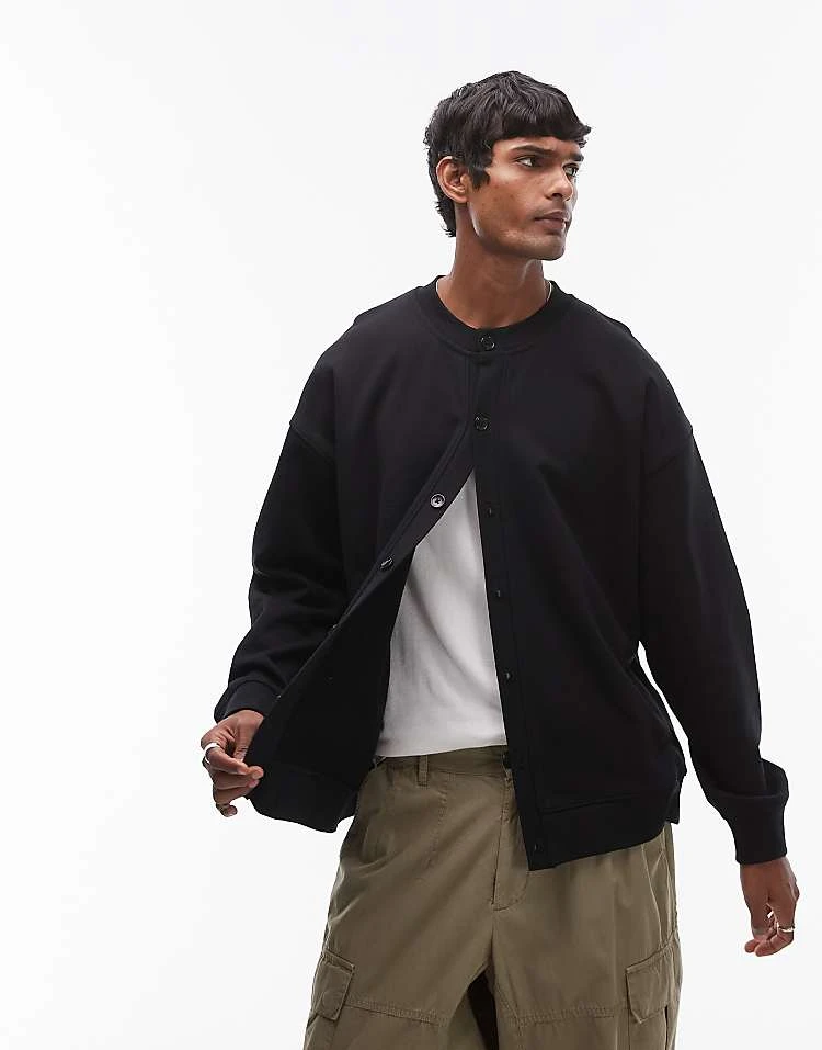 Topman Oversized Fit Crew Neck Cardigan In Black For Men Washed Black 3 Topman Oversized Fit Crew Neck Cardigan In Black For Men Washed Black