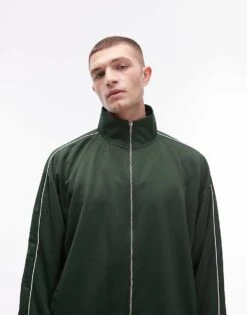 Topman Oversized Fit Full Zip Through Sweatshirt Co-ord With Double Piping Detail In Sporty Green For Men -Daily Wardrobe Shop 206989278 1 sportygreen 1