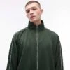 Topman Oversized Fit Full Zip Through Sweatshirt Co-ord With Double Piping Detail In Sporty Green For Men