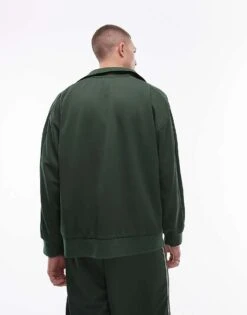 Topman Oversized Fit Full Zip Through Sweatshirt Co-ord With Double Piping Detail In Sporty Green For Men -Daily Wardrobe Shop 206989278 4