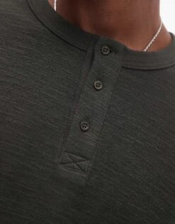 Topman Oversized Fit Textured Heavy Weight Henley T-shirt In Khaki For Men -Daily Wardrobe Shop 206989286 3