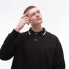 Topman Oversized Fit Sweat Polo With Tipped Collar In Black For Men -Daily Wardrobe Shop 206989294 1 black