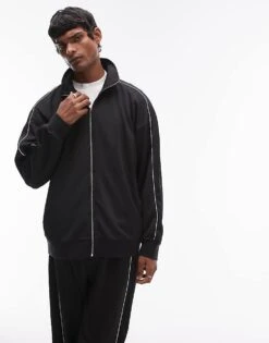 Topman Co Ord Oversized Fit Tracksuit With Double Piping Detail In Black 8 Topman Co Ord Oversized Fit Tracksuit With Double Piping Detail In Black -Daily Wardrobe Shop 206989325 1 black