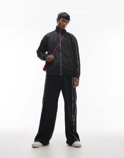 Topman Co Ord Oversized Fit Tracksuit With Double Piping Detail In Black