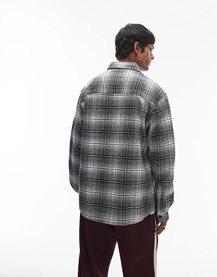 Topman Long Sleeve Brushed Check Shirt In Black For Men 6 Topman Long Sleeve Brushed Check Shirt In Black For Men - Image 4