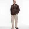 Topman Long Sleeve Brushed Check Shirt In Brown For Men -Daily Wardrobe Shop 206993696 1 brown