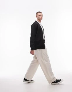 Topman Oversized Fit V Neck Zip Through In Black For Men -Daily Wardrobe Shop 206998170 3