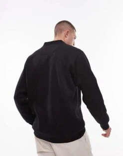 Topman Oversized Fit V Neck Zip Through In Black For Men -Daily Wardrobe Shop 206998170 4