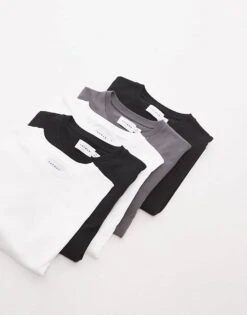 Topman 5 Pack Regular T-shirt In White, Black, Charcoal For Men Multi