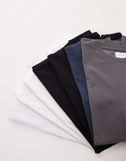 Topman 7 Pack Regular T-shirt In White, Black, Charcoal And Navy For Men Multi -Daily Wardrobe Shop 206999746 1 multi 1