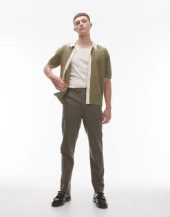 Topman Relaxed Embroidered Knitted Shirt In Khaki For Men -Daily Wardrobe Shop 207000047 3