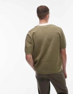 Topman Relaxed Embroidered Knitted Shirt In Khaki For Men -Daily Wardrobe Shop 207000047 4