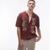 Topman Relaxed Floral Embroidered Knitted Shirt In Plum For Men -Daily Wardrobe Shop 207000083 1 plum