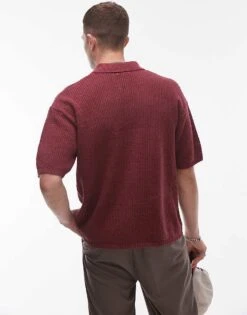 Topman Button Through Crochet Shirt In Plum For Men -Daily Wardrobe Shop 207000084 3