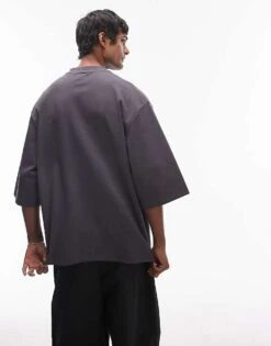 Topman Premium Heavyweight Oversized Fit Mid Sleeve T-shirt In Charcoal For Men -Daily Wardrobe Shop 207007184 2
