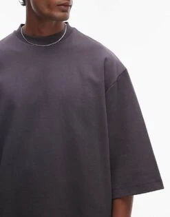 Topman Premium Heavyweight Oversized Fit Mid Sleeve T-shirt In Charcoal For Men -Daily Wardrobe Shop 207007184 3