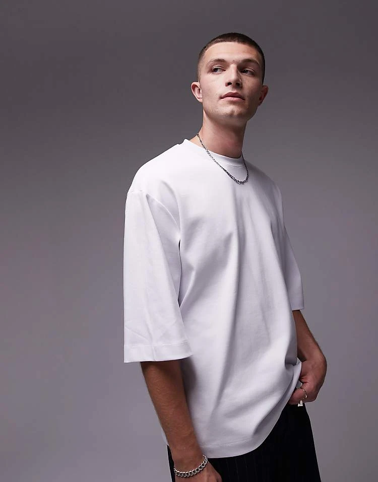 Topman Premium Heavyweight Oversized Fit Mid Sleeve T-shirt 370gsm In White For Men 7 Topman Premium Heavyweight Oversized Fit Mid Sleeve T-shirt 370gsm In White For Men - Image 5