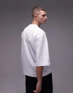 Topman Premium Heavyweight Oversized Fit Mid Sleeve T-shirt 370gsm In White For Men 9 Topman Premium Heavyweight Oversized Fit Mid Sleeve T-shirt 370gsm In White For Men -Daily Wardrobe Shop 207027094 3
