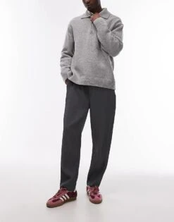 Topman Tapered Plisse Trousers In Charcoal For Men -Daily Wardrobe Shop 207056110 3