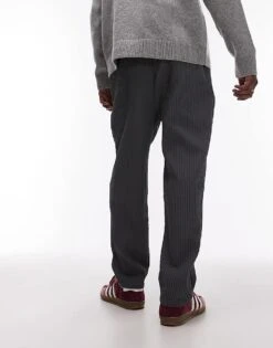 Topman Tapered Plisse Trousers In Charcoal For Men -Daily Wardrobe Shop 207056110 5