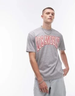 Topman Premium Oversized Fit T-shirt With Los Angeles Print In Grey Marl For Men -Daily Wardrobe Shop 207059938 1 greymarl 1