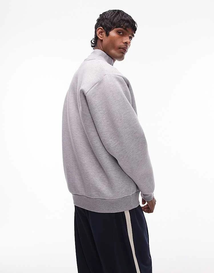 Topman Oversized Fit Heavyweight Scuba Full Zip Through In Grey Marl For Men 4 Topman Oversized Fit Heavyweight Scuba Full Zip Through In Grey Marl For Men - Image 2