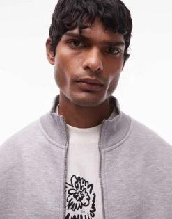 Topman Oversized Fit Heavyweight Scuba Full Zip Through In Grey Marl For Men 10 Topman Oversized Fit Heavyweight Scuba Full Zip Through In Grey Marl For Men -Daily Wardrobe Shop 207062710 4