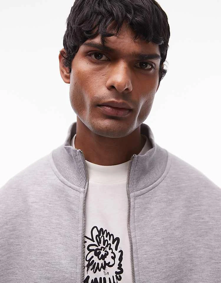 Topman Oversized Fit Heavyweight Scuba Full Zip Through In Grey Marl For Men 6 Topman Oversized Fit Heavyweight Scuba Full Zip Through In Grey Marl For Men - Image 4