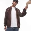 Topman Oversized Fit Velour Full Zip Through With Side Piping Detail In Brown For Men