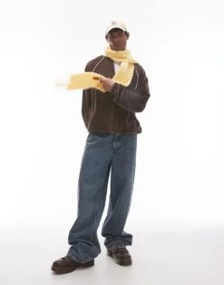 Topman Oversized Fit Velour Full Zip Through With Side Piping Detail In Brown For Men -Daily Wardrobe Shop 207062725 3