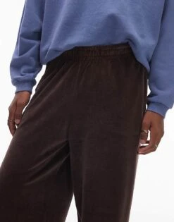 Topman Baggy Leg Velour Joggers With Side Piping In Brown For Men -Daily Wardrobe Shop 207062733 4