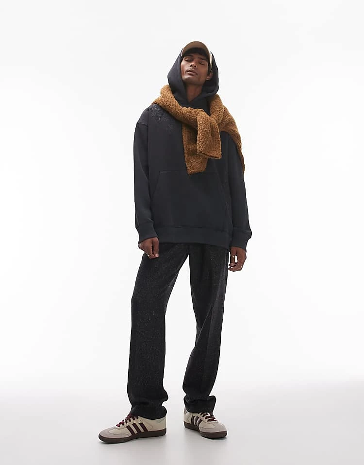 Topman Oversized Fit Hoodie With Floral Embroidery In Washed Black For Men 5 Topman Oversized Fit Hoodie With Floral Embroidery In Washed Black For Men - Image 3